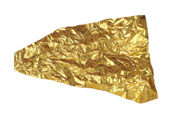 Torn empty crumbled  texture gold laef paper piece isolated on white background.