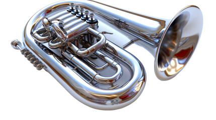 Close up of a trumpet against a white backdrop