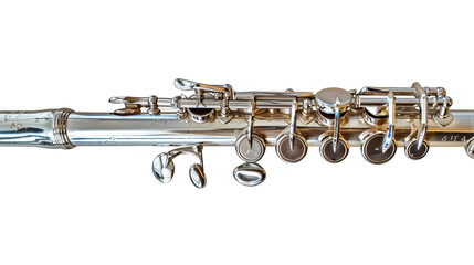Close-up of a flute on a pristine white background, showcasing intricate details and delicate...