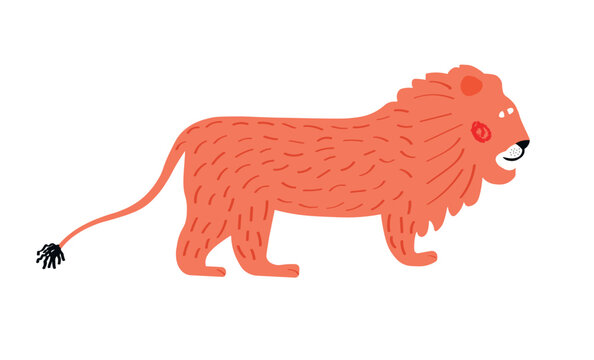 Funny childish doodle vector lion on white background