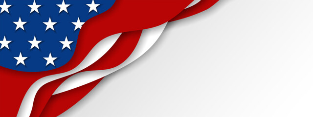 United States american flag USA patriotic papercut white banner, background, web, greeting card, poster, holiday cover, label, flyer, layout. Patriotic Social media print for presentation, information
