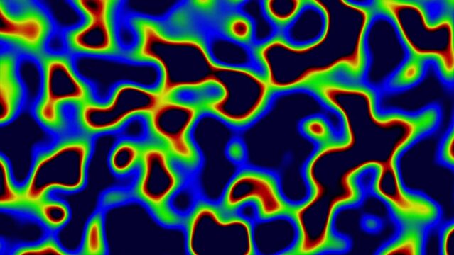 Abstract infrared background. Thermal imager effect of colorful lines and spots changing their shapes. Thermography or heat map. Liquid background effect. Thermal imaging camera. Perfect loop. 4k.
