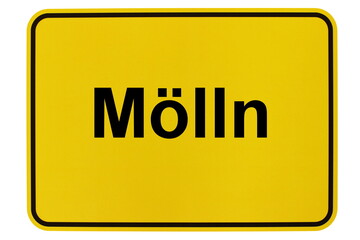 Illustration eines Ortsschildes der Gemeinde Mölln in Mecklenburg-Vorpommern - obrazy, fototapety, plakaty
