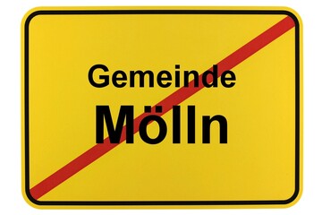 Illustration eines Ortsschildes der Gemeinde Mölln in Mecklenburg-Vorpommern - obrazy, fototapety, plakaty