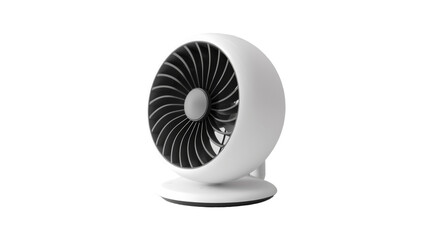 A stylish white and black fan rests gracefully on top of a sleek table