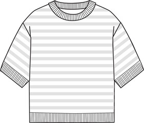 Women's Short Sleeve, Semi-Transparent Crop Jumper- Technical fashion illustration. Front, white color. Women's CAD mock-up. - obrazy, fototapety, plakaty