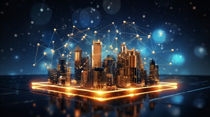 Obraz premium Abstract modern city model with wireless network and connection technology concept