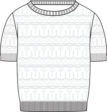 Women's Short Sleeve Pointelle Crop Jumper- Technical fashion illustration. Front, white color. Women's CAD mock-up.