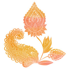 Card with hand draw arabic, oriental, indian motiv. Traditional ornament, paisley