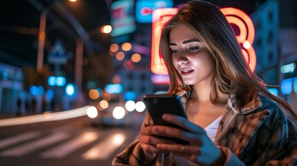 5g smartphone user with holographic icons for digital communication in urban setting