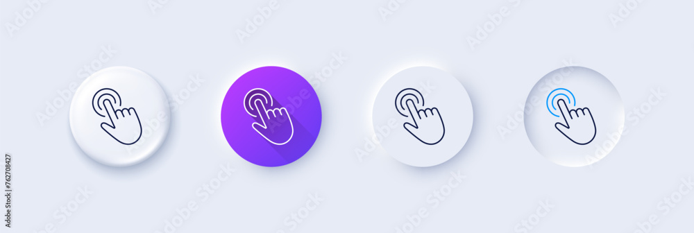 Poster hand cursor line icon. neumorphic, purple gradient, 3d pin buttons. click action sign. finger pointe