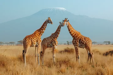 Foto auf Acrylglas Kilimandscharo Giraffes in front of Mount Kilimanjaro at Amboseli National Park, Kenya, Africa