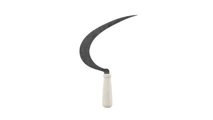 Sickle with light wood handle isolated on transparent and white background. Garden concept. 3D render