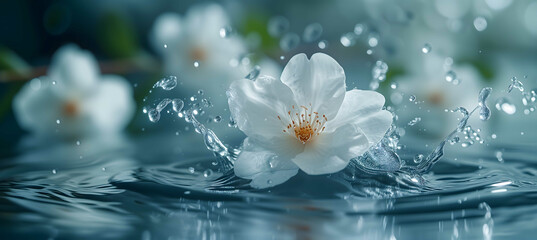 Water drops falling on a flower