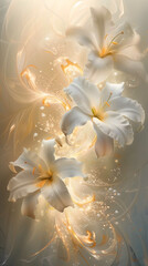3d wallpaper golden and white flowers on background