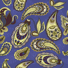 Hand draw seamless pattern with arabic, oriental, indian motiv. Traditional ornament, paisley