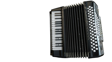 Detailed close up of accordion on a pristine white background
