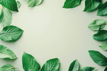 Creative layout made of green leaves on light green background. Flat lay, top view, copy space