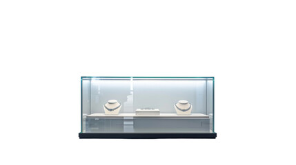 Two graceful vases displayed in a glass case