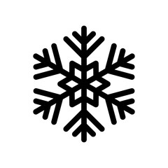 Snowflake icon. Black snowflake isolated on white background. Cold snow. Outline silhouette frozen crystal. Flake for design winter print. Cute star. Simple symbol shape freeze. Vector illustration