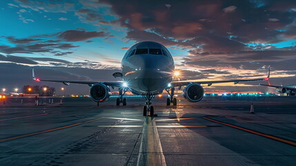 Fototapeta premium Modern airplane as a symbol for business trips and vacation