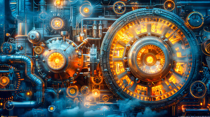 Digital Technology Concept, Abstract Technical Gear Design in Cyberspace, Futuristic Connectivity and Innovation
