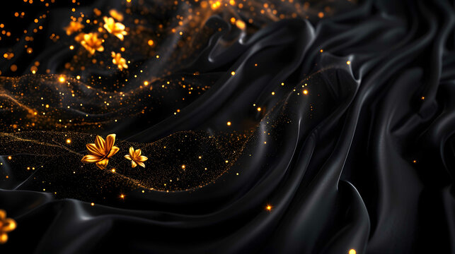 Marble-inspired liquid ink art painting on paper creates a black gold abstract background.