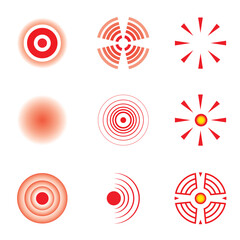 A set of medical pain point icons. Red vector circles from pain. Healthcare.