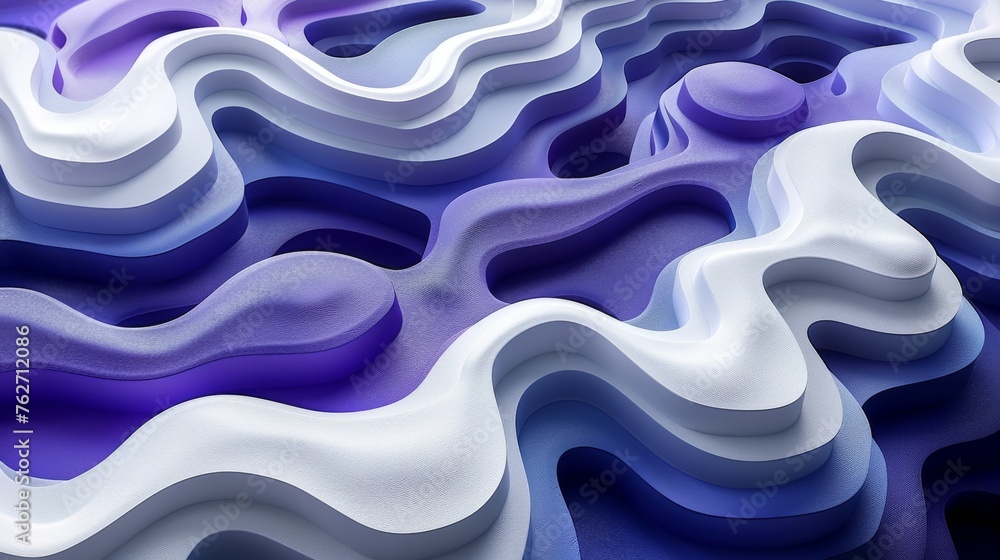 Poster a detailed shot of undulating lines in blue and white, featuring patterns at both the top and bottom