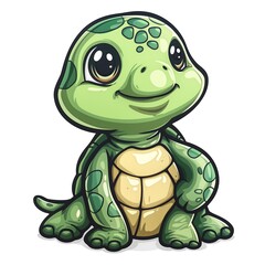 Obraz premium Serene Journey: Green Turtle Moving Slowly, Animated Sticker Perfect for Sharing Messages of Patience and Perseverance. wild, wilderness.