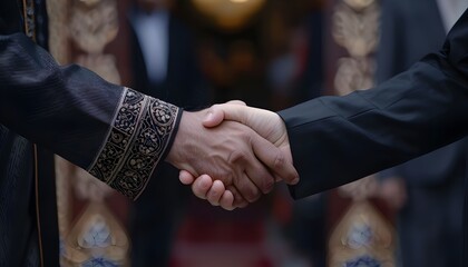 Close-up of the Hands of a Muslim and a Businessman Closing a Deal