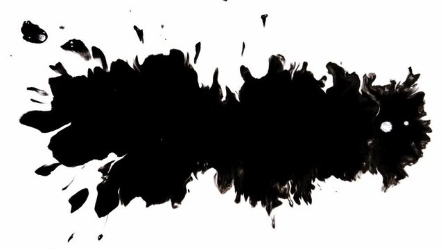 Ink grunge background. Surreal universe. Black glitter liquid splash with spreading copy space on white.