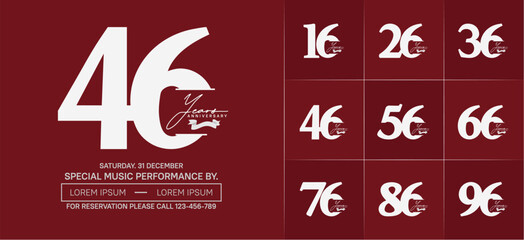 Set of Anniversary Logotype with white ribbon, white color can be use for special day celebration