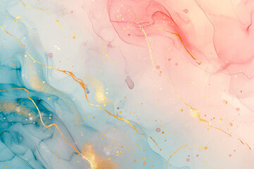 Golden Elegance in Pastel Waves: Abstract Watercolor Art
