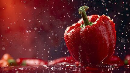 Vibrant Red Bell Pepper: A Splash of Freshness - obrazy, fototapety, plakaty