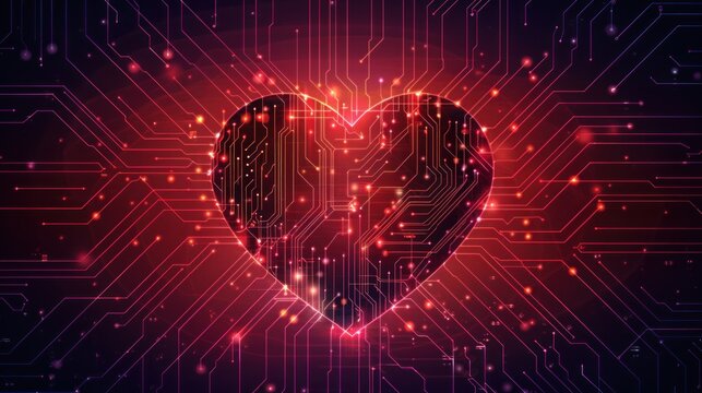 Abstract futuristic heart shape with digital technology. AI generated image