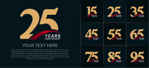 Set of Anniversary Logotype with red swoosh, brown color can be use for special day celebration