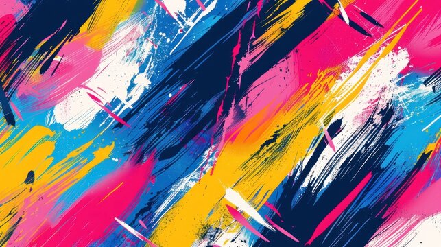 Abstract trendy pop art colorful paint brush pattern background. AI generated