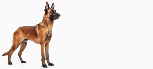 Belgian Malinois Dog. German Shepherd on White Background. Police Pet Trained for Securicy. Cute Happy Adult Canine Sitting and Standing and Watching the Camera. Sheepdog Animal Isolated on White. - 762714895
