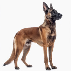 Belgian Malinois Dog. German Shepherd on White Background. Cute Happy Adult Canine Sitting and Standing and Watching the Camera. Police Pet Trained for Securicy. Sheepdog Animal Isolated on White. - 762715091