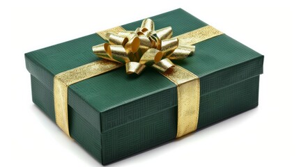 A vibrant green gift box, elegantly wrapped with a gold bow and ribbon