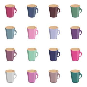 Set with empty cups on white background design art decor collection clipart 