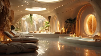 An enchanting spa ambiance featuring tranquil imagery, merging luxurious settings that epitomize relaxation and renewal.