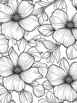 seamless pattern coloring book, vector line art, minimalism, no shading, no shadow, clean and neat, flower pattern, white background