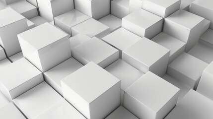 An exquisite display of geometric elegance, featuring a collection of random shifted white cube boxes, meticulously arranged to create a captivating 3D block background.