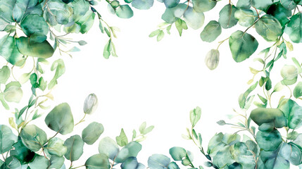 A detailed watercolor painting showcasing lush green leaves against a clean white background. The leaves are intricately depicted with varying shades of green, creating. Banner. Copy space