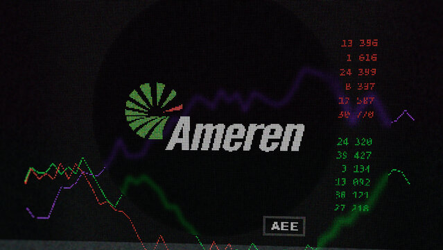 March 19th 2024 , St. Louis, Missouri. Close up on logo of Ameren on the screen of an exchange. Ameren price stocks, $AEE on a device.