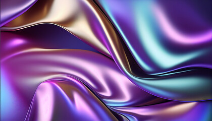 Fototapeta premium Holographic silk background. abstract iridescent gradient background. Abstract fluid iridescent holographic metalic shiny curved wave in motion colorful background 3d render. Ai generated image