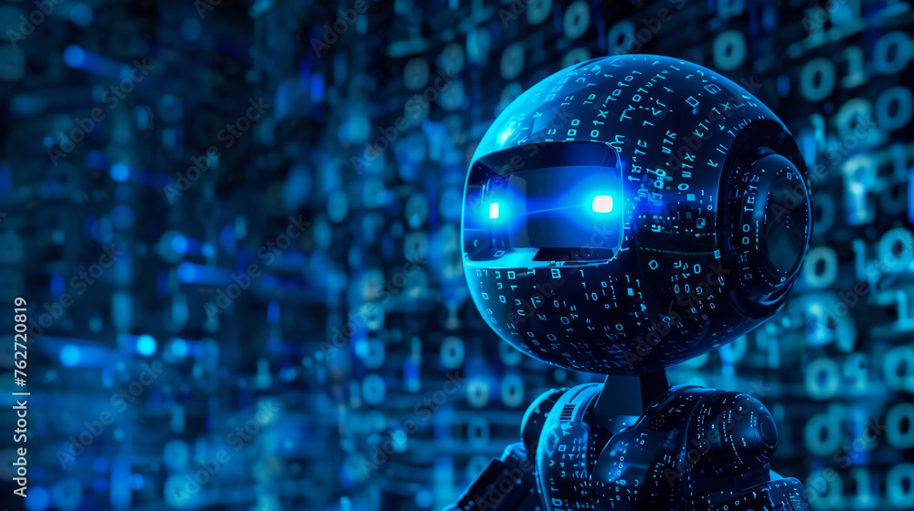 Aufkleber futuristic ai robot head with digital data background