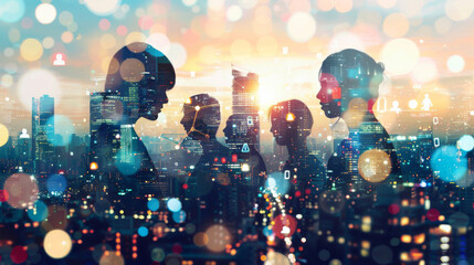 Business teamwork and cityscape fusion concept